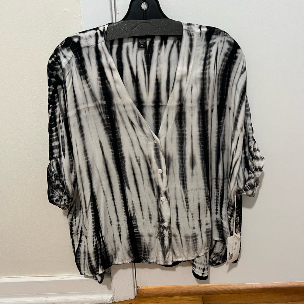 Fifteen Twenty Black and White Tie-Dye Blouse
